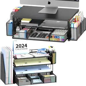 OPNICE Desk File Organizer with Monitor Stand(Black)