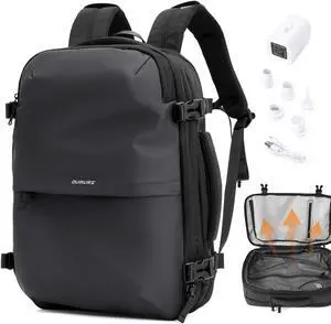 Oumurs 60L Expandable Vacuum Backpack with Air Pump for Long Travel with Vacuum Compression Pocket Large Capacity Water-resistant Gray 1680D Oxford Fabric Lamination Fabric