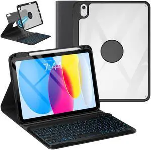 OYEEICE for iPad 10th Generation Case with Keyboard 10.9 inch - Detachable Backlit Keyboard, Upgraded Magnetic Cover with Pencil Holder for New iPad 10th Gen 2022 - Black