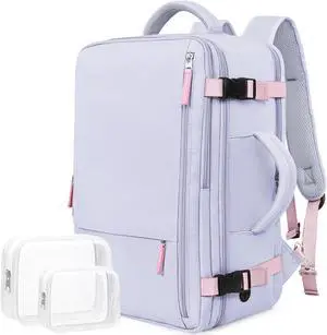 Rinlist Travel Laptop Backpack Carry On Backpack for Men Women Flight Approved College School Computer Bag for Business Hiking Personal Item Backpack Fits 15.6 Inch Notebook Purple