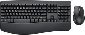 Ergonomic Keyboard and Mouse Combo - Full Size Keyboard Cordless with Palm Wrist Rest Ergonomic Mouse Wireless for Windows Computers Laptops - Black (Upgrade)