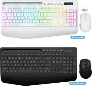 SABLUTE 2 Pack Wireless Keyboard and Mouse, Ergonomic Keyboard Mice Combo with Wrist Rest, Phone Holder, 2.4G Lag-Free, Silent Cordless Set for Windows, Mac, PC, Laptop (Backlit & No Backlit)