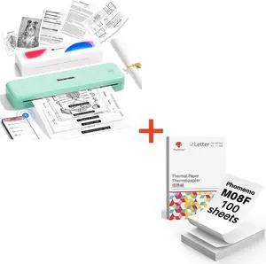 Phomemo M834 (Upgraded) Portable Printer & Folding Thermal Paper 8.5 x 11 Inch 100 Sheets, Compatible with iOS, Android & PC, Inkless Mobile Printer for Travel, Office, School