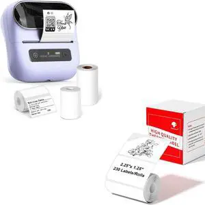 Phomemo M220 Label Maker & 4 Roll Label, 3.14 Inch Bluetooth Thermal Label Printer for Barcode, Address, Labeling, Mailing, File Folder Label, Easy to Use, Support Smartphone, Tablet&PC