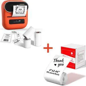 Phomemo M220 Label Maker & 4 Roll Label, 3.14 Inch Bluetooth Thermal Label Printer for Barcode, Address, Labeling, Mailing, File Folder Label, Easy to Use, Support Smartphone, Tablet&PC