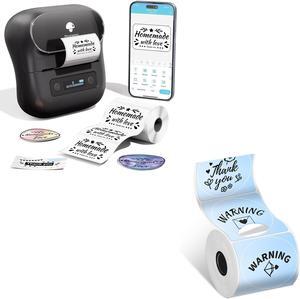 Phomemo M220 Label Maker & 1 Roll Round Blue Thermal Label + 1 Roll Labels, Label Makers Upgrade,3.14 Inch Portable Thermal Printer Support 20-80mm Width Label