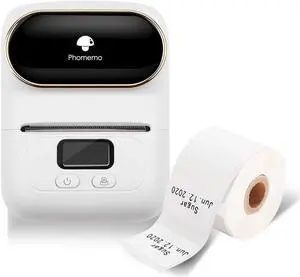 Phomemo-M110 Thermal Label Maker with One Box 30x20mm Label, Wireless Bluetooth Label Printer for Labeling, Shipping, Office, Cable, Retail, Barcode, Compatible for Android & iOS System, White