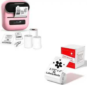 Phomemo M220 Label Maker & 4 Roll Label, 3.14 Inch Bluetooth Thermal Label Printer for Barcode, Address, Labeling, Mailing, File Folder Label, Easy to Use, Support Smartphone, Tablet&PC