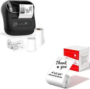 Phomemo M220 Label Maker & 4 Roll Label, 3.14 Inch Bluetooth Thermal Label Printer for Barcode, Address, Labeling, Mailing, File Folder Label, Easy to Use, Support Smartphone, Tablet&PC