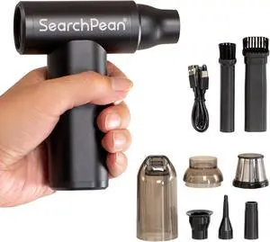 SearchPean Mini 4 in 1 Compressed Air Duster & Vacuum, 150000RPM with Strong Suction Rechargeable Cordless for Home Coffee Bar Grinder Keyboard Computer Car Aeolus