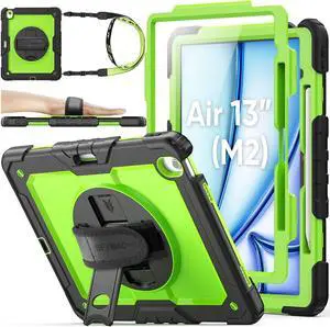 SEYMAC stock Case for iPad Air 13 inch Case M3/ M2 (2025/2024), for iPad Air 6th Generation, Heavy Duty Protective with Pencil Holder, Screen Protector, Stand, Hand Strap, Shoulder Strap, Green