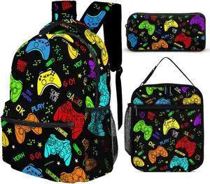 Psecoll 3pcs Colorful Cartoon Games Backpack Set, Multi-functional Laptop Bag 17in Water Resistant Daypack, Large Capacity Double Shoulder Backpack With Lunch Bag (Colorful Cartoon Games