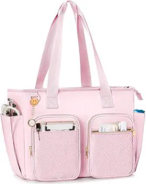 Prokva Nurse Tote Bag Clinical Bag Empty, Large Nurse Bag for Work fits 15.6" Laptop for Medical Assistants, Home Healthcare, Travel, Pink