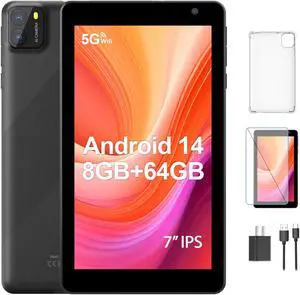 PUTECCH Android Tablet 7 inch Android 14 Tablets, 8GB RAM 64GB ROM 1TB Expand, Octa-Core Processor, 5G Wi-Fi 6, 2MP+8MP Dual Camera,3500mAh Battery, Bluetooth Computer Tablet PC, Black