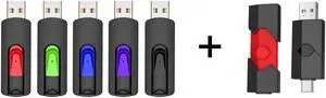 7 Pack Mix-Color USB Sticks - 5 Pack Retractable 64GB USB 2.0 Flash Drive and 2 Pack 128GB USB 3.0 Dual USB C Thumb Drive