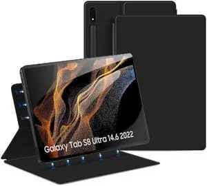 QYiiD Magnetic Case for Galaxy Tab S8 Ultra 2022 14.6 Inch (SM-X900/X906) with S-Pen Holder, Lightweight and Slim Magnetic Stand Case with Auto Sleep/Wake, Black