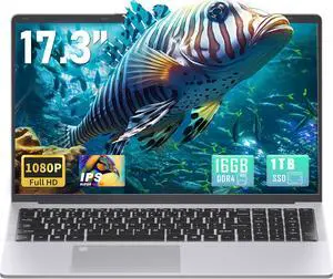 17.3" FHD(1920 x 1080) IPS Business Laptop Computer, 16G DDR4 RAM, in tel Celeron N5095 Quad-Core Processor,Win 11 Pro PC, HDMI, Fingerprint Reader, Backlit KB,BT 5.0/WiFi,Silver (1T SSD)