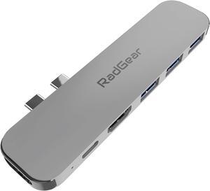 USB-C 6-in-2 Multiport Hub Adapter for MacBook with Dual 4K HDMI Multi Monitor Support on MacBook Air M3, 100W USB-C Power Delivery, 3 USB 3.0 Ports