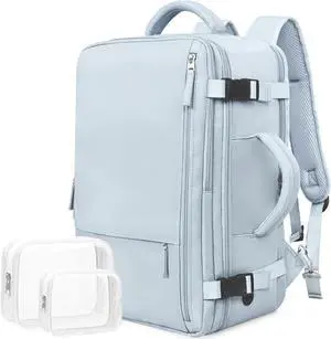 Rinlist Travel Laptop Backpack Carry On Backpack for Men Women Flight Approved College School Computer Bag for Business Hiking Personal Item Backpack Fits 15.6 Inch Notebook Light Blue