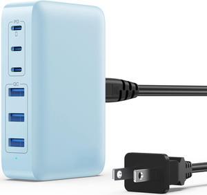 USB C Charger Block 108W Super Fast,Upgraded GaN III 6 Port USB C Charging Station,3xQC+3xPD Type C Fast Phone Charging Hub Adapter Compatible with iPhone 15 Pro 14 13 12,Android Samsung (Pale Blue)
