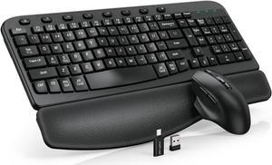 Wireless Keyboard and Mouse Combo, Ergonomic Wave Keys, Cushioned Plam Rest, Comfortable Silent Natural Typing, 2.4G Lag-Free, Full Size Keyboards Cordless Set for Multi-OS, Windows/Mac -SABLUTE
