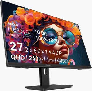 27 Inch 2K 240Hz QHD 2560x1440P Gaming Monitor, 1ms, 400cd/m2, 100% sRGB PC Screen, AMD FreeSync Premium Pro Compatible, 2X DispalyPort 1.4 & HDMI 2.0, Dual Built-in Speakers, VESA Supports, Black