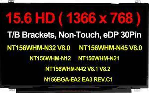 Rinbers Replacement 15.6" WXGA HD 1366x768 eDp 30 Pin IPS Slim Non Touch LED Panel LCD Display Screen NT156WHM-N32 V8.0 NT156WHM-N45 V8.0 N12 N21 N42 V8.1 V8.2 N156BGA-EA2 EA3 REV.C1 (with Brackets)
