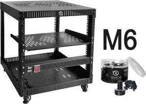 RIVECO 9U Network Rack with Reinforced Top Cover - 4 Post Floor Rack on Wheels for 19" Equipment & Stereo Gear Including Rack Mount Power Strip & 1PCS 1U Rack Shelf & M6 Screws 50 Sets