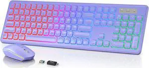 SABLUTE Wireless Keyboard and Mouse Backlit, Quiet Light Up Keys, Tilt Legs, Sleep Mode - Rechargeable USB Cordless Combo for Computer, iMac, PC, Laptop (Purple)