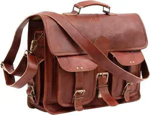 Handmade Leather Messenger Laptop Computer Satchel Distressed Bag (13" X 18") Stylish Backpack and Briefcase Bag for Men (PATTERN 2)