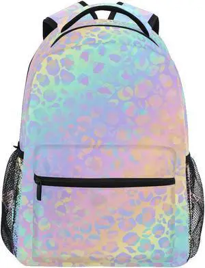 Rainbow Leopard Print Neon Backpack School Bag Travel Daypack Rucksack for Students Boys Girls, Laptop Backpack
