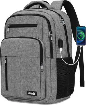 Skaypibs Backpack for Women Men, School Backpack for Boys Girls Teens, Work Computer BookBag, 15.6 inch Laptop Water Resistant Anti Theft Backpack Gifts for men women, Grey