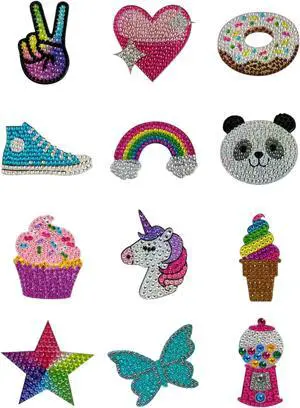 StickerBeans® Rhinestone Stickers  1st Edition Collection 12-Pack, 2 x 2 Unique Sparkly Cut-to-Shape for Collecting, Trading, Decorating Laptops, Phone Cases, Scrapbooks, for Kids & Teens