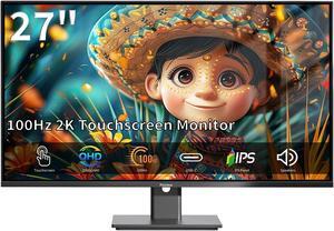 Pisichen Touchscreen Monitor 27 Inch 2K 100Hz Gaming Monitor, QHD 2560x1440 IPS PC Monitor, 10-Point Multi Touch Screen Computer Monitor, USBC HDMI VGA Ports, Built-in Speakers