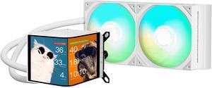 TRYX Panorama 280 ARGB White 280mm AIO 6.5'' AMOLED L-Shaped Screen 3D Anamorphic Effect Customizable Display AIO Cooler 280mm Asetek 8th Gen 300w TDP ARGB Fan Intel LGA 1700/1200/115X AMD AM5/AM4