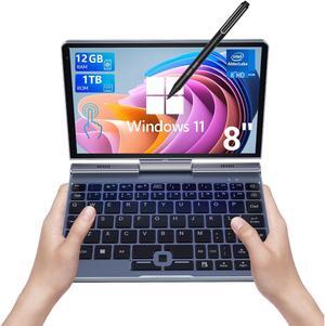 KOOSMILE Mini Laptop,8 inch HD Touch Screen Mini Computer Windows 11 Pro,Intel N100 4 Cores 2-in-1 Pocket PC 12GB LPDDR5 RAM 1TB M.2 SSD, Gigabit | Wi-Fi 6 | BT5.2 | 2MP Camera | G-Sensor | HDMI
