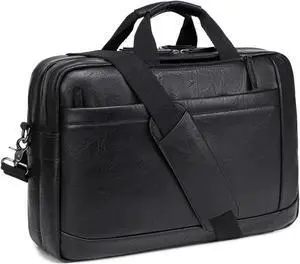 Faux Leather Messenger Bag for Men 17-17.3 Inch: Convertible 3 in 1 Backpack Laptop Bag Briefcase Computer Handbags Shoulder Crossbody Bag with Padded Laptop Sleeve for Work College Travel, PU Black