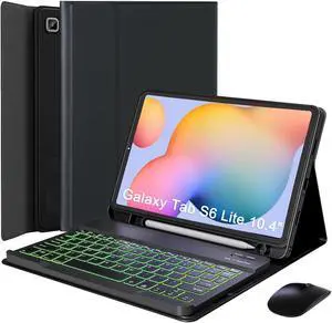 VLEAQC Keyboard Case with Mouse for Samsung Galaxy Tab S6 Lite 10.4 Inch 2024/2022/2020, Detachable Bluetooth Backlight Keyboard, Slim Stand Cover with S Pen Holder,Black
