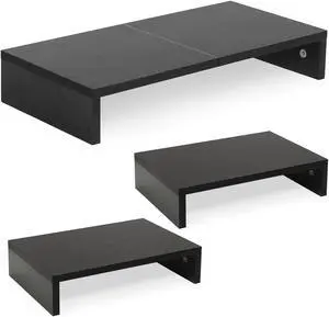 TEAMIX 2 Pack Black Monitor Stand Riser and 1 Pack 20 inch Black Monitor Stand Riser for Computer Desk Home Office Organization.