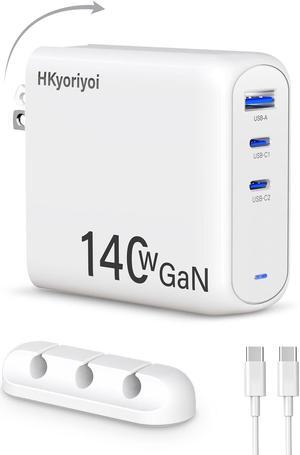 140W USB C Charger, PD3.1 GaN 3-Port Fast Laptop Charger Block 140W Fast Charging Power Adapter for MacBook Pro 16'', Dell XPS, iPad Pro, Galaxy, iPhone 16/15 Pro, Chromebook, Power Bank