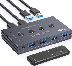 USB 3.0 Switch Selector 4 Computers Share 4 Port USB A Devices for Mouse Keyboard Printer Scanne with Wireless Remote Control and Cable Included