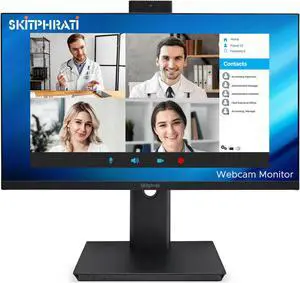 SKitphrati 23.8" Business Webcam Monitor, 1080P IPS Monitor 75HZ, Video Conference Monitor - Built-in Adjustable 5MP Webcam, Mic Array, Speakers, Eye Care, Frameless, HDMI, DP, VGA, USB 2.0