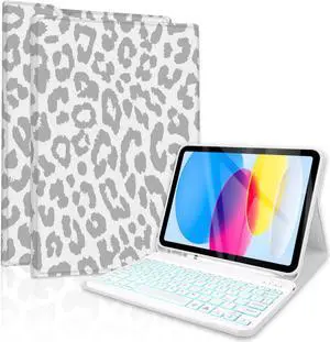 TopPerfekt for iPad 9th Generation Keyboard Case 10.2" 2021, Magnetically Absorbent, Auto Sleep/Wake, Pencil Holder for iPad 8th Gen 2020, 7th Gen 2019, Air 3rd, pro 10.5" (Grey Leopard)