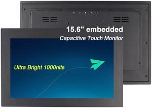 15.6 Inch1 920X1080 Industrial 1000 Nits Touch Monitor Panel Mount, HDMI/VGA Interface, Built-in Speakers, Capacitive Touch Screen Sunlight Viewable Metal Frame LCD Display (High Brightness)