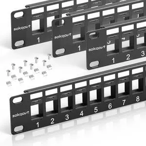Sokqovt 24 Port Blank Keystone Patch Panel with Snap-in Design (4 Pack), Cat6 Network Patch Panel 1U 19 inch, Rack Mount Ethernet Patch Panel (for Slim Keystone Only)