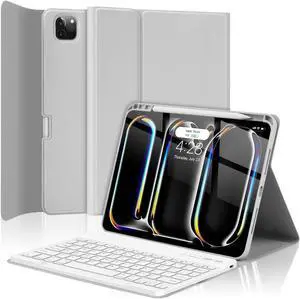 TQQ for iPad Pro 11-inch Case with Keyboard (M4, 2024), iPad Pro 11" (5th Generation) Keyboard Case - Magnetic Wireless Detachable Keyboard Cover with Pencil Holder (Gray)
