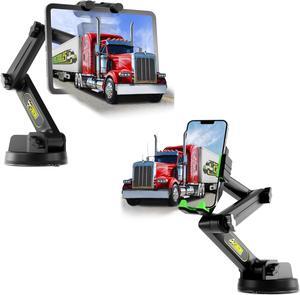 Big Rig Truck Tablet Mount & Green Big Rig Truck Phone Mount, Heavy Duty Tablet & iPad Holder, Cell Phone Device Holder for Dashboard, Windshield and Window, Super Stable Suction Cup (1 TM & 1 PM)