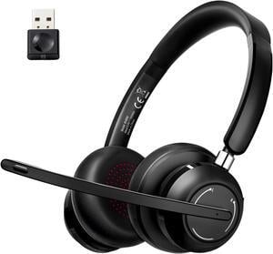 SUNITEC Wireless Headset with Microphone for Work, Bluetooth Headphones with USB Dongle, Bluetooth Noise Cancelling Headphones with Mic for PC Computer Office Zoom Skype Teams Work Meeting