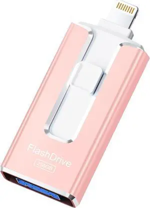 MFi Certified 256GB Flash Drive for iPhone iPad, Photo Stick for External Memory Storage, Easily Back Up and Save Files, USB Memory Stick Thumb Drive for iPhone/iPad/Android/PC (Light Pink, 256GB)