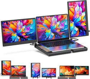 Laptop Screen Extender 14'' Triple Portable Monitor-360deg Rotation F3 Laptop Monitor Extender Vertical with Stand,IPS FHD 1080P Workstation for Windows/Mac/Linux/Chrome Compatible with Laptop/Mini PC